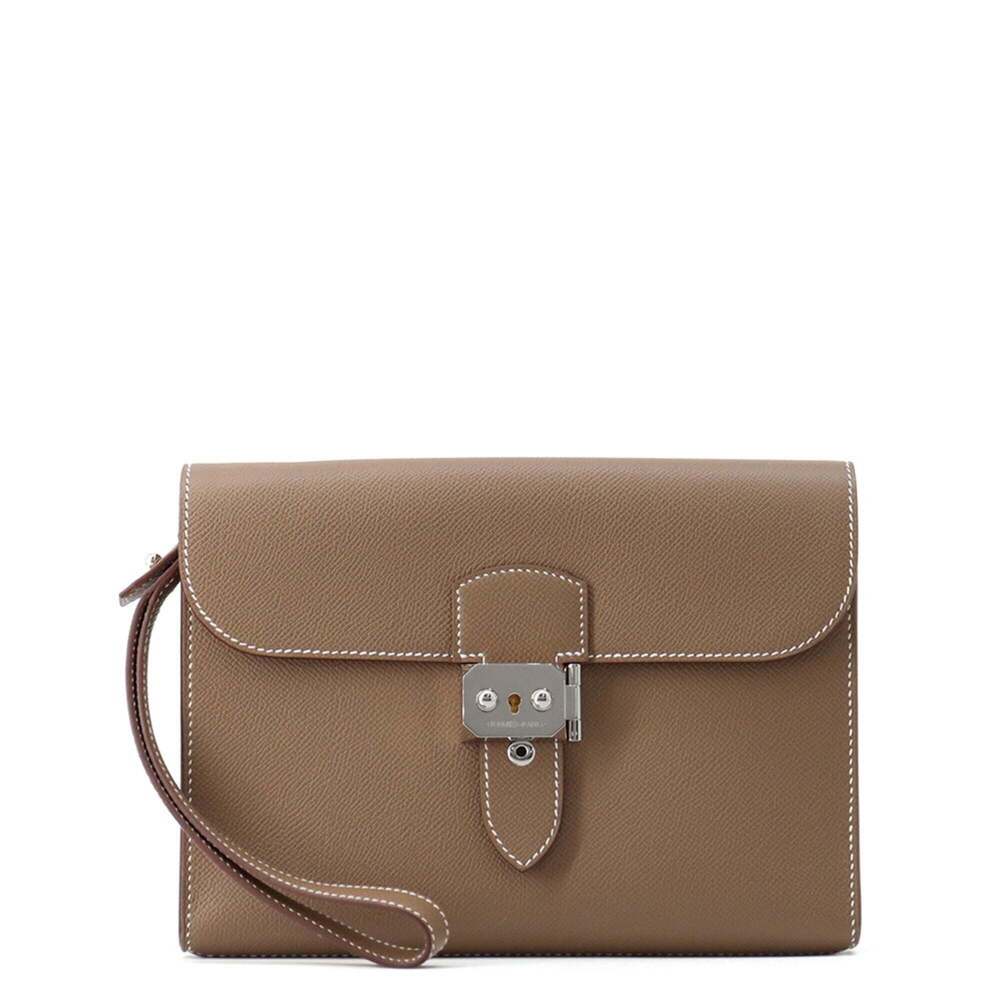 Hermes clutch bag, Sac à Dépêches 24, Etoupe Epsom leather, K stamp, HERMES, ...